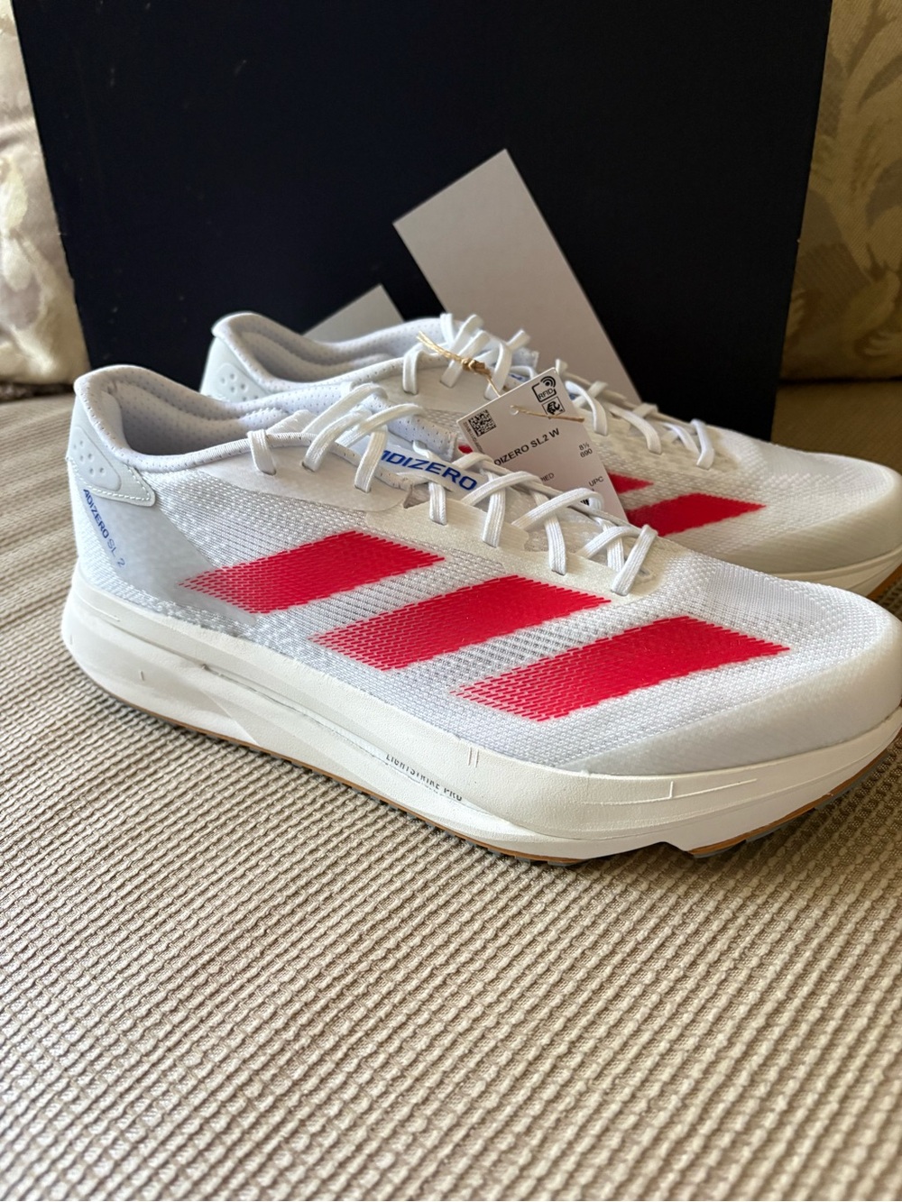 Adidas Adizero SL2 - White Running Shoes with Red Three-Stripes